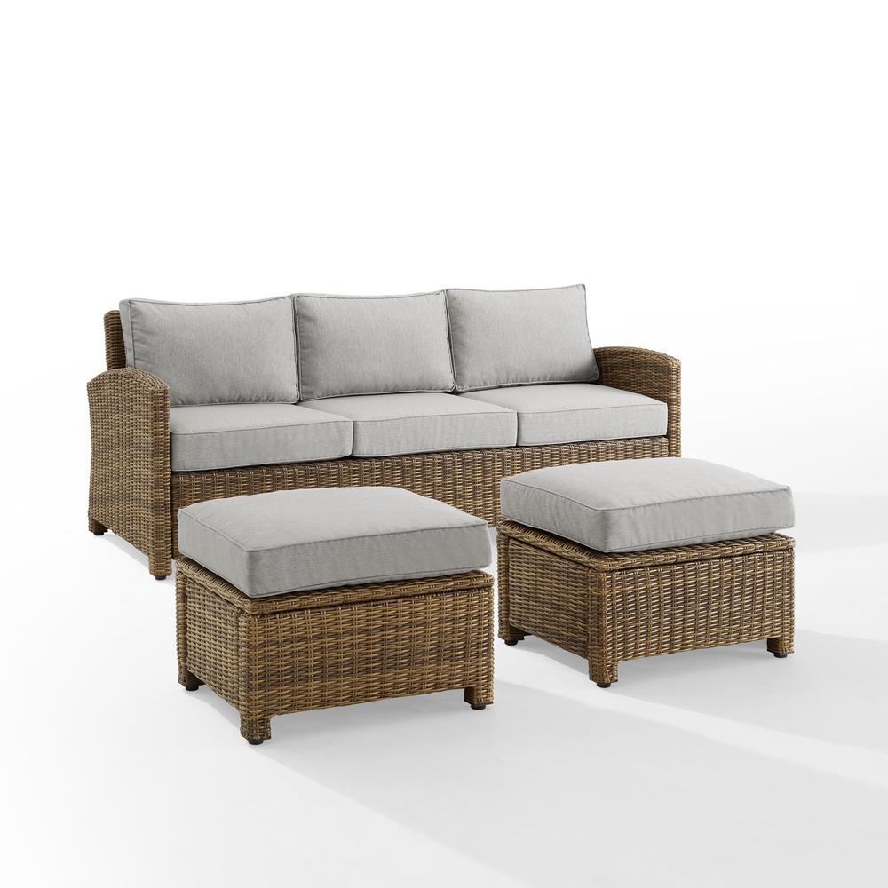Bradenton 3Pc Wicker Outdoor Sofa Patio Furniture Set – Sofa & 2 Ottomans