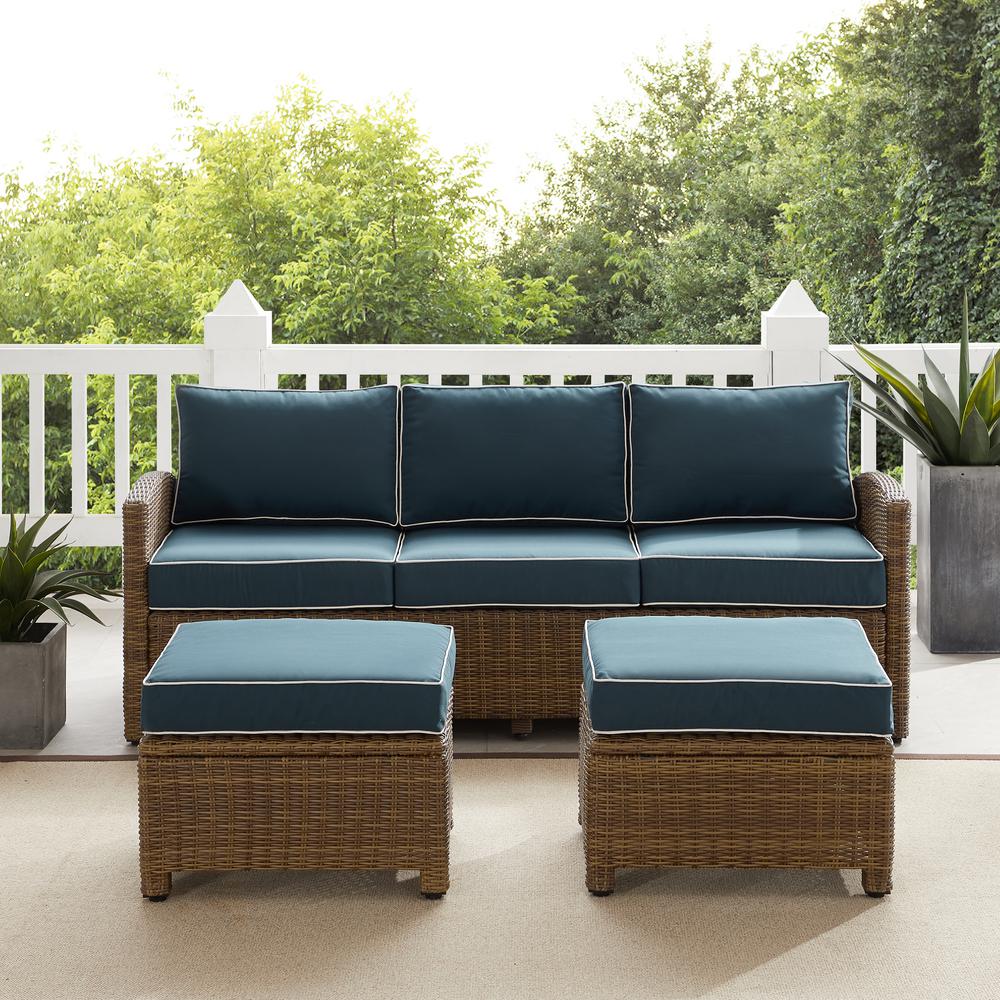 Bradenton 3Pc Wicker Outdoor Sofa Patio Furniture Set – Sofa & 2 Ottomans
