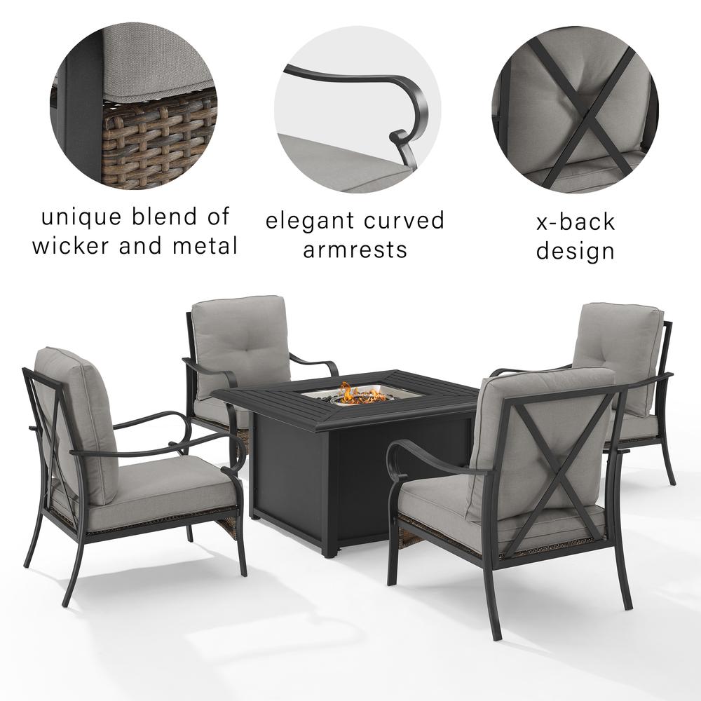 Dahlia 5Pc Outdoor Chair Set W/ Fire Table – Dante Fire Table & 4 Armchairs