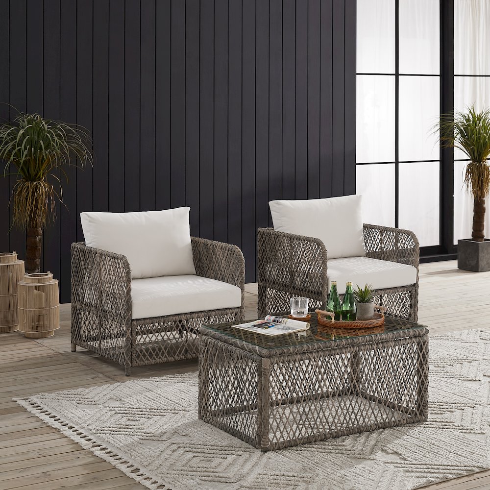 Granite Bay 3-Piece Wicker Outdoor Chair Set – Coffee Table & 2 Chairs