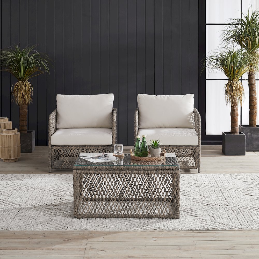 Granite Bay 3-Piece Wicker Outdoor Chair Set – Coffee Table & 2 Chairs