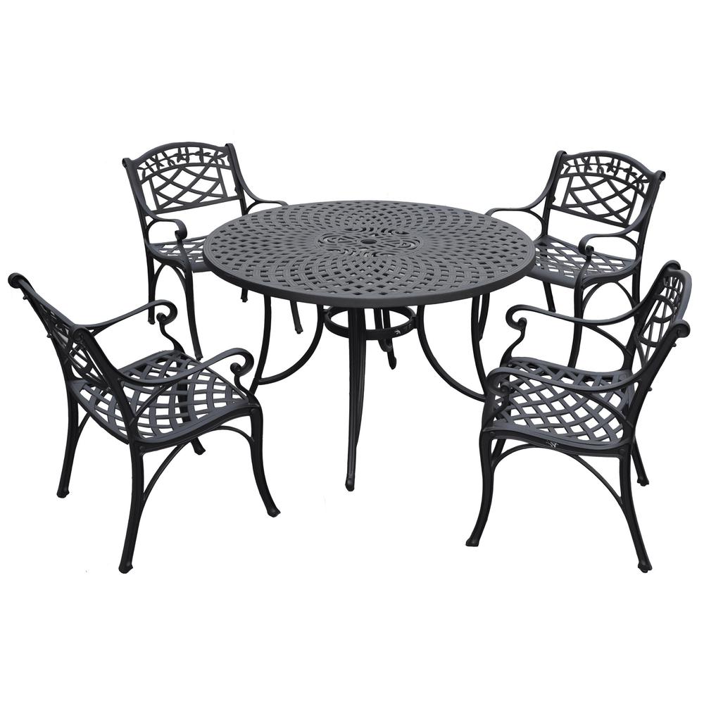 Sedona 46″ 5Pc Cast Aluminum Round Outdoor Dining Set – 46″ Table & 4 Armchairs