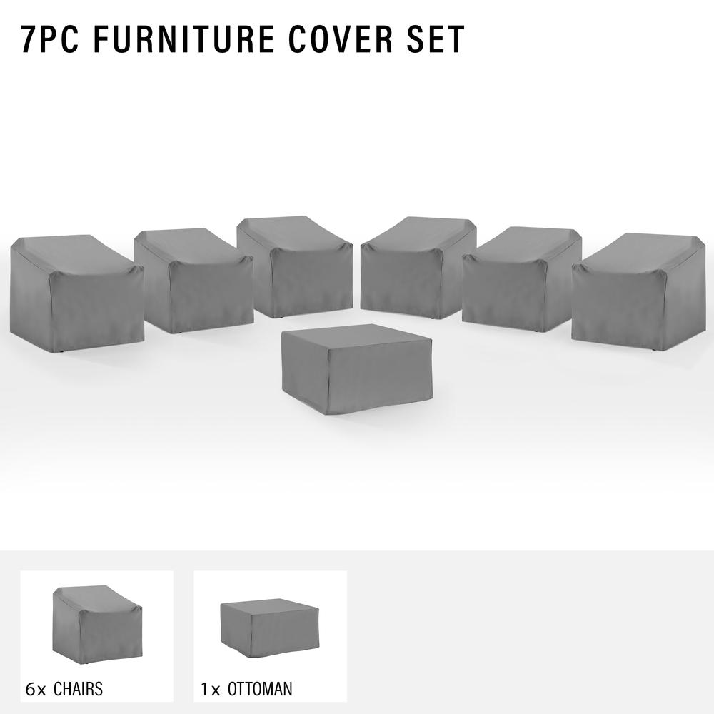 7Pc Outdoor Sectional Furniture Cover Set – 6 Chairs & 1 Square Table/Ottoman