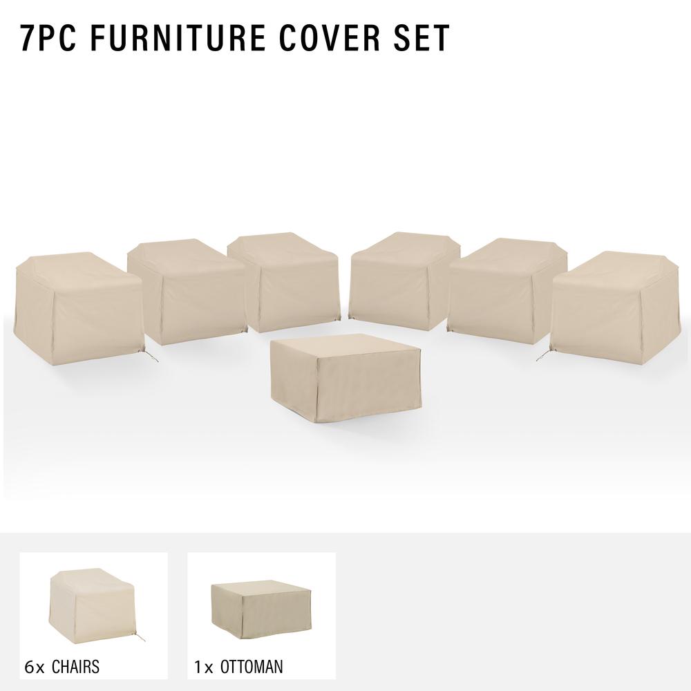 7Pc Outdoor Sectional Furniture Cover Set – 6 Chairs & 1 Square Table/Ottoman