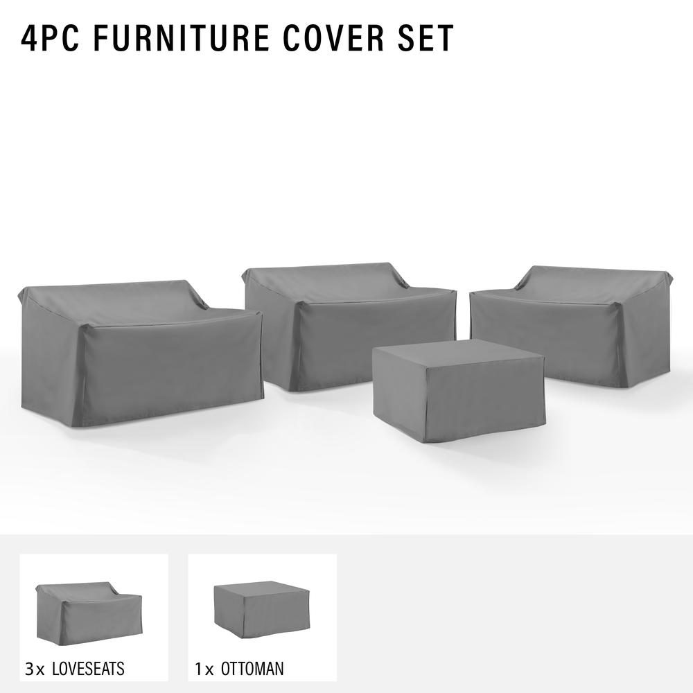 4Pc Outdoor Sectional Furniture Cover Set – 3 Loveseats & 1 Square Table/Ottoman