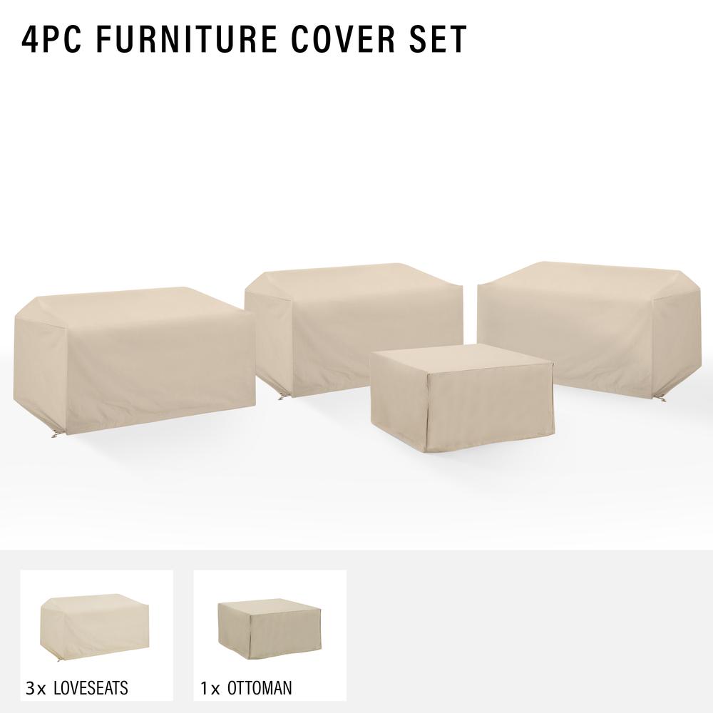4Pc Outdoor Sectional Furniture Cover Set – 3 Loveseats & 1 Square Table/Ottoman