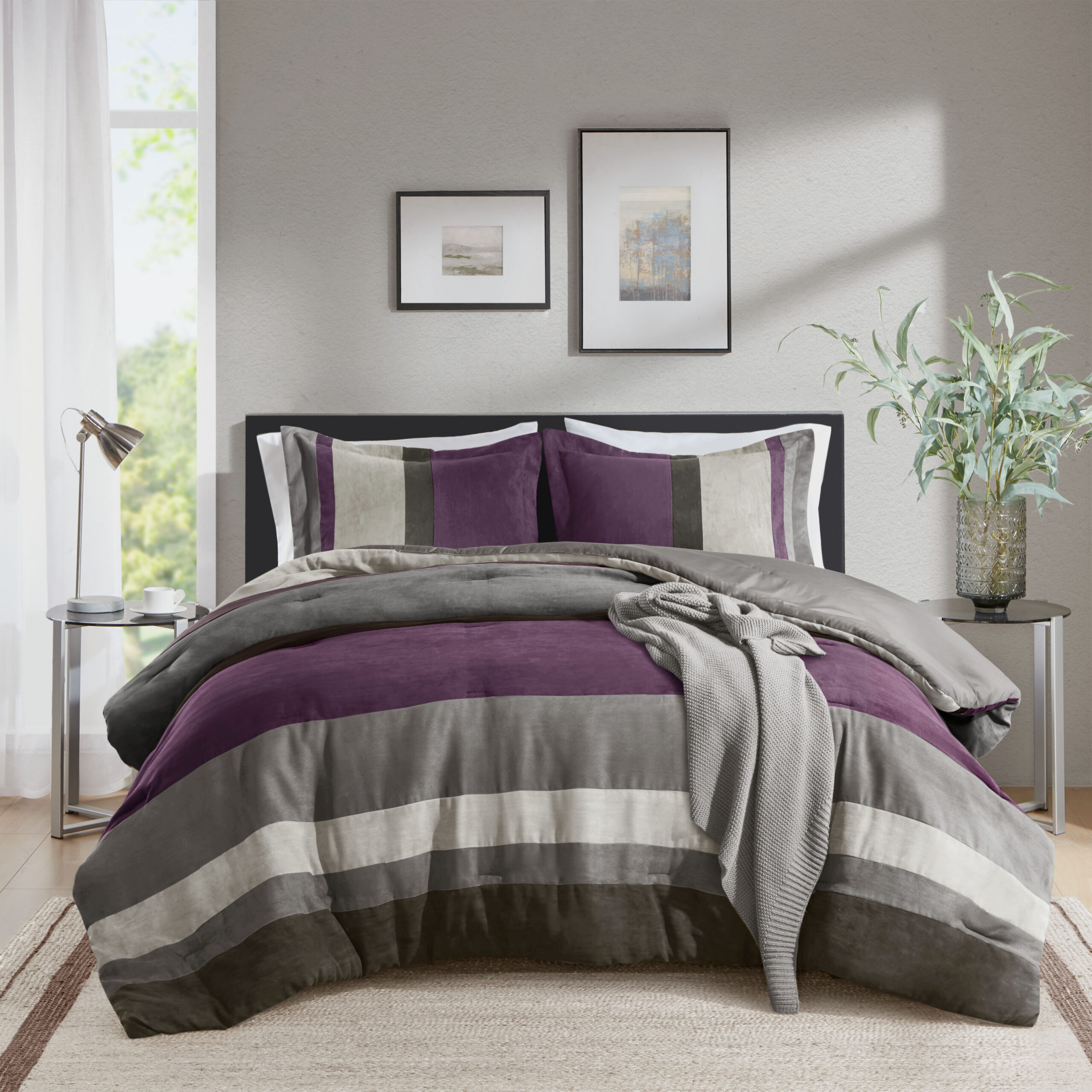 Highland Stripe Pieced Faux Suede Comforter Set