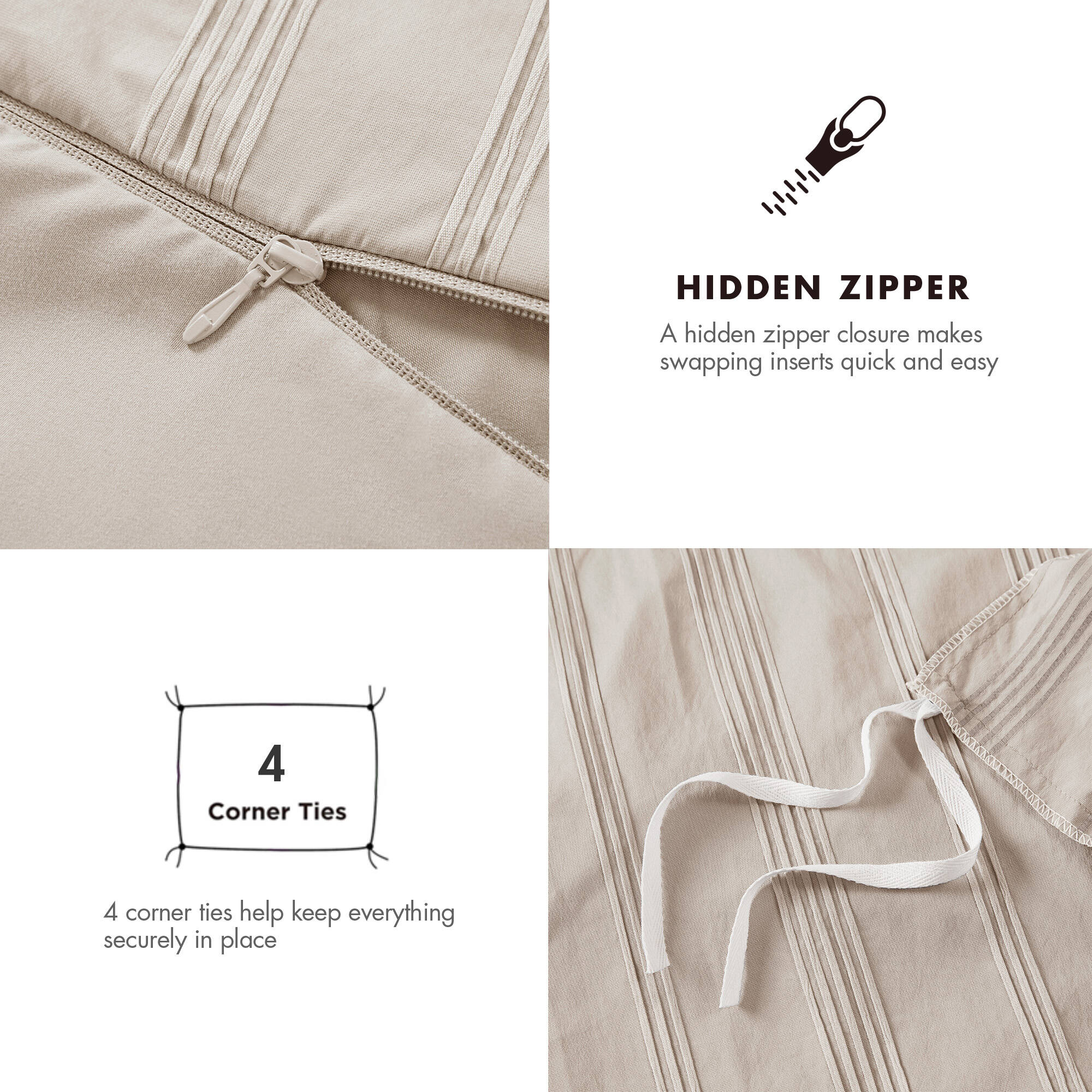 Logan Striped Reversible Pintuck Pleated Duvet Set