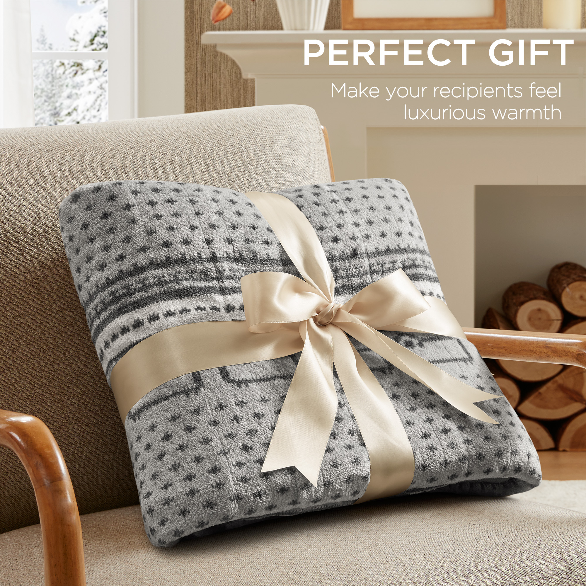 Print Plush to Sherpa Heated Throw