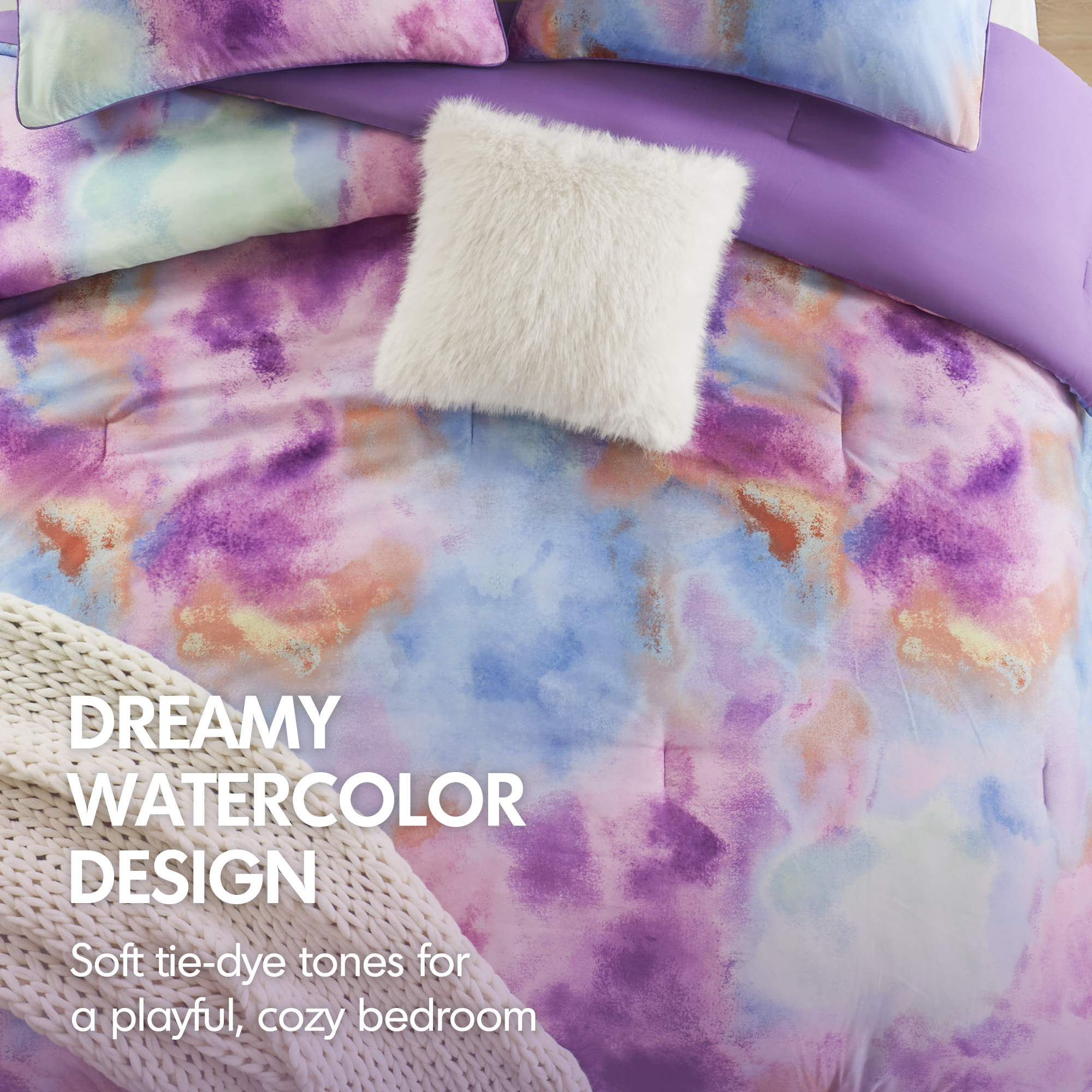 Cassiopeia Watercolor Tie Dye Printed Comforter Set with Throw Pillow