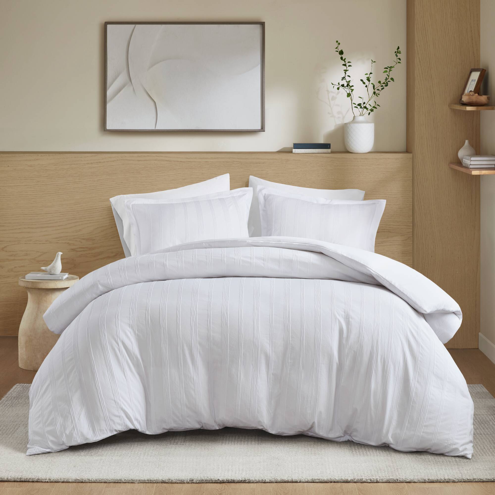 Logan Striped Reversible Pintuck Pleated Duvet Set