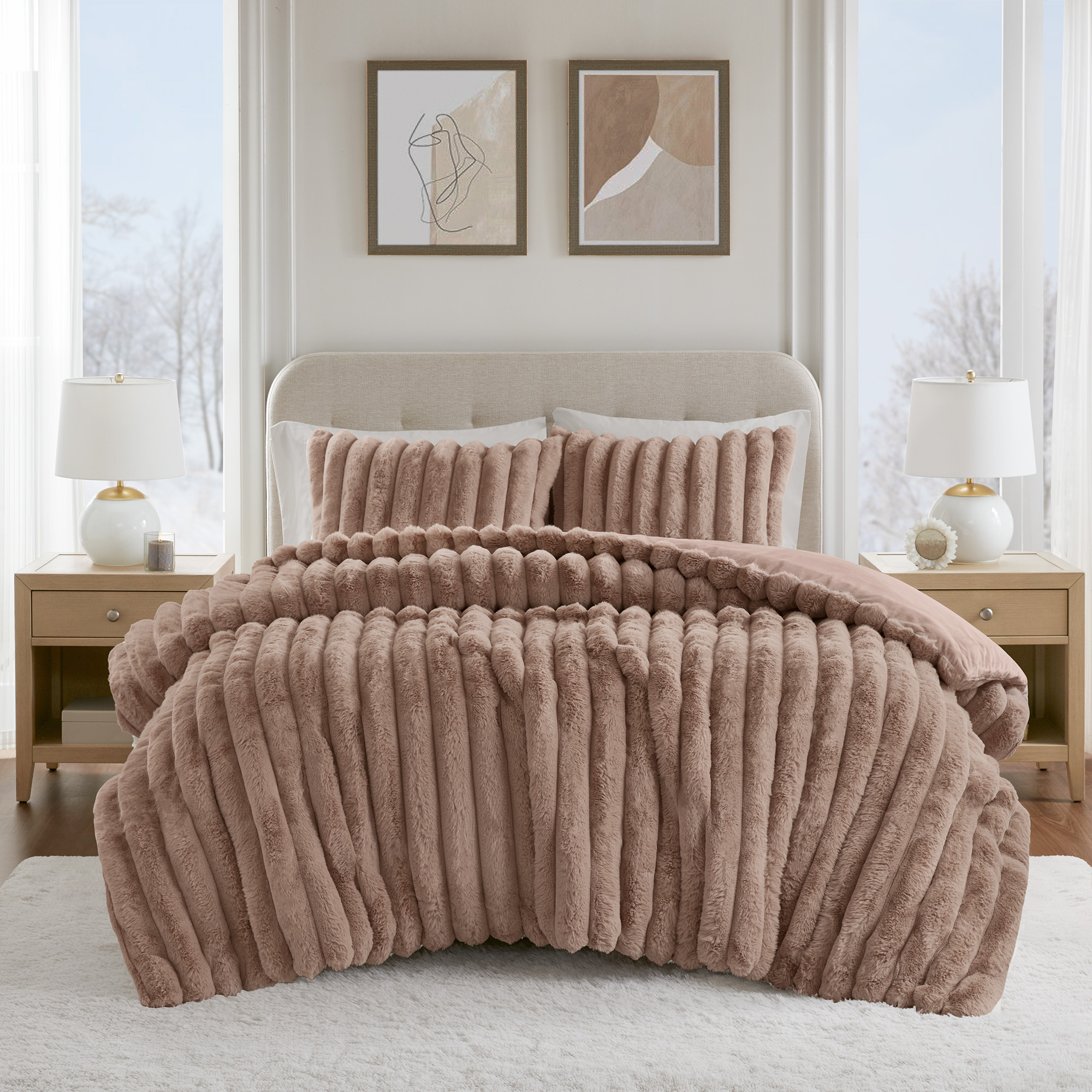 Jasmine 3 Piece Faux Fur Comforter Set
