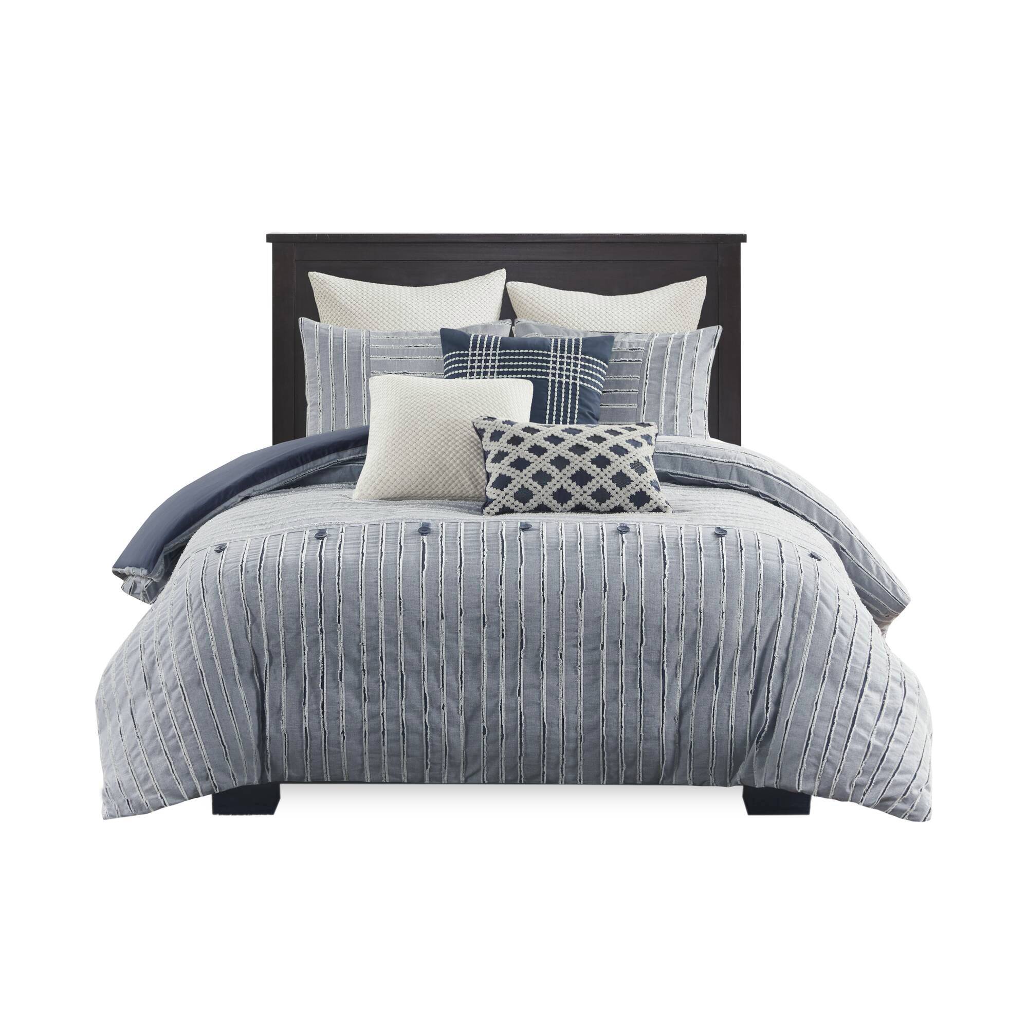 Essence Oversized Cotton Clipped Jacquard Comforter Set with Euro Shams and Throw Pillows