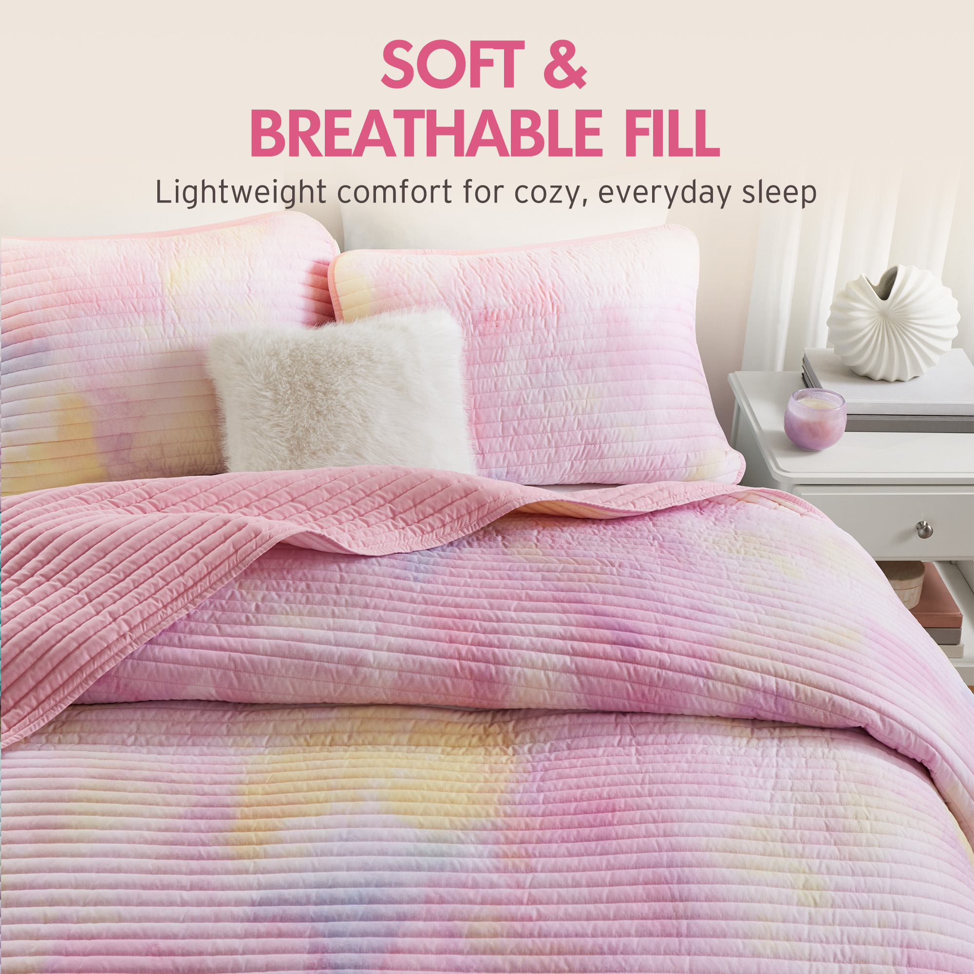 Cassiopeia Watercolor Tie Dye Printed Quilt Set with Throw Pillow