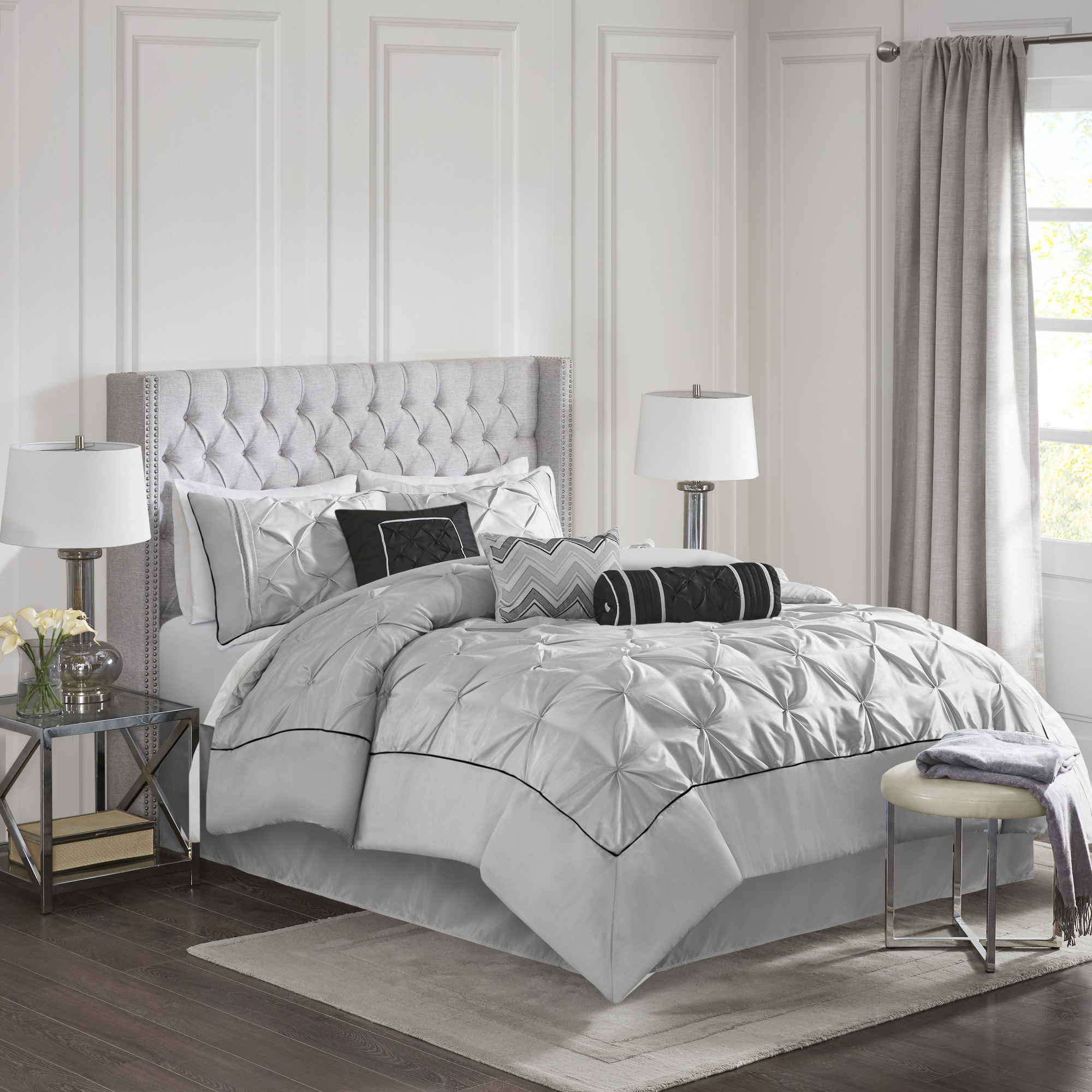 Laurel 100% Polyester Pieced Pleated 7pcs Tufted Comforter Set