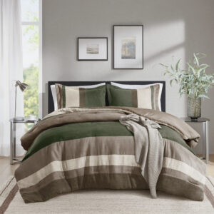 Highland Stripe Pieced Faux Suede Comforter Set from Comfort Spaces in  Green. Highland Stripe Pieced Faux Suede Comforter Set from Comfort Spaces in  Green. Highland Stripe Pieced Faux Suede Comforter Set from Comfort Spaces in  Green. Highland Stripe Pieced Faux Suede Comforter Set from Comfort Spaces in  Green. Highland Stripe Pieced Faux Suede Comforter Set from Comfort Spaces in  Green.