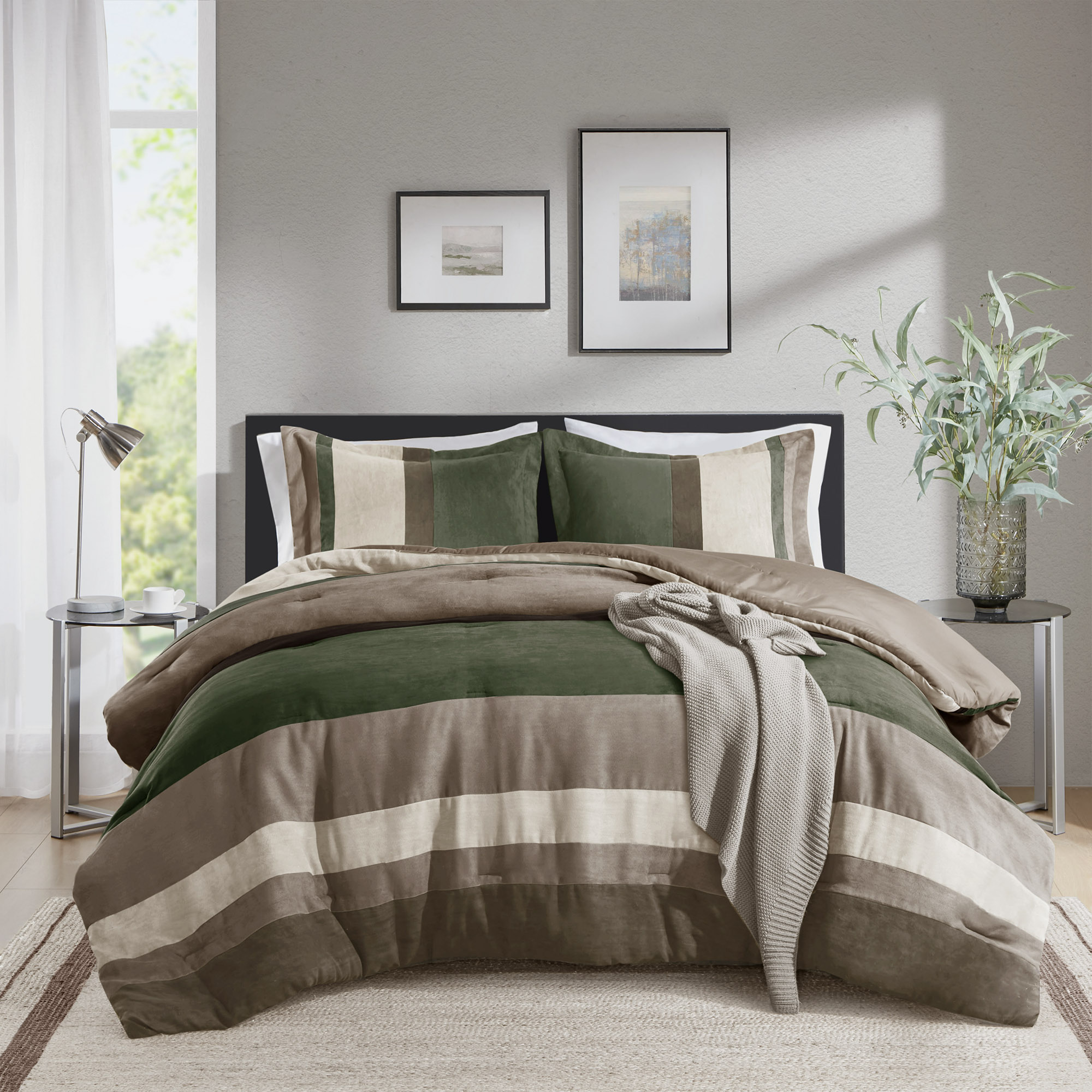 Highland Stripe Pieced Faux Suede Comforter Set