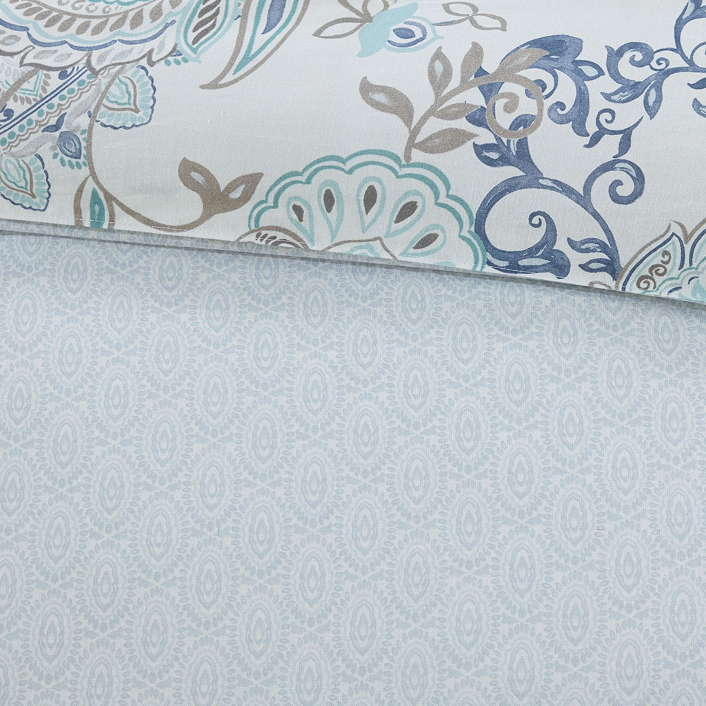 Isla 3 Piece Cotton Floral Printed Reversible Duvet Cover Set