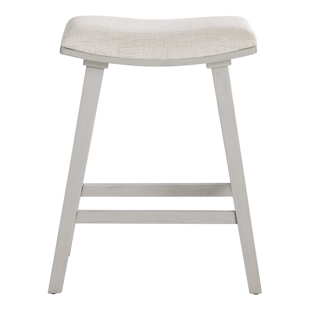 Coley 24″ Saddle Stool 2-Pack With Linen Fabric Seat And White Wash Frame