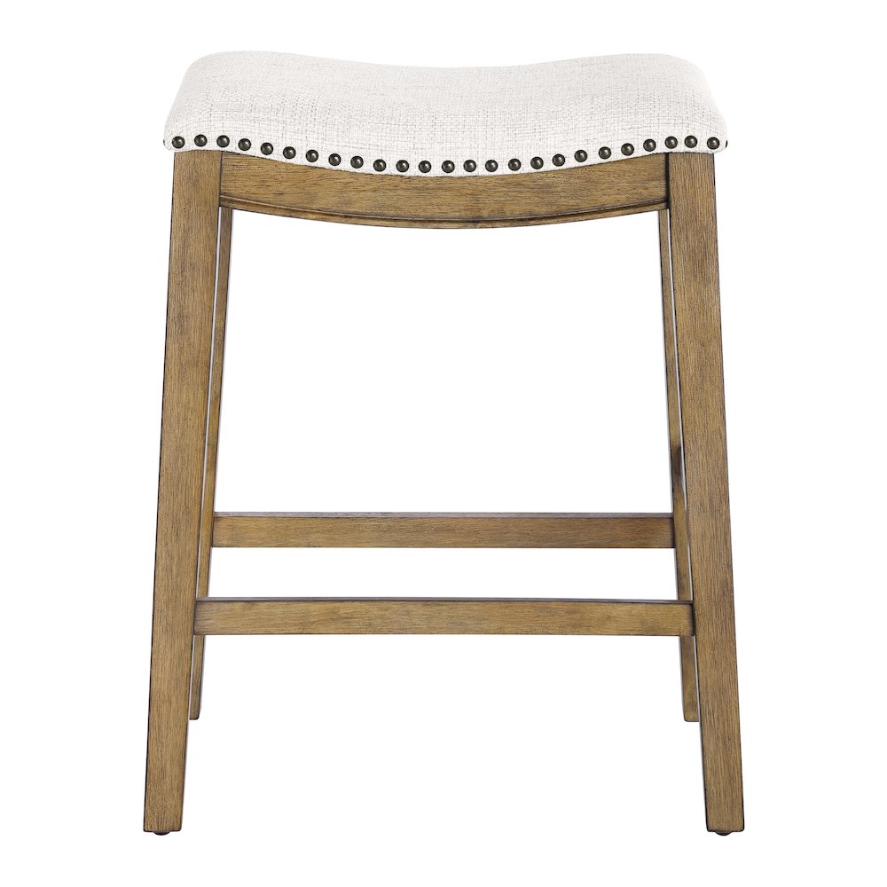 Saddle Stool 24″ in Linen Fabric With Medium Oak Wood Finish 2-Pack