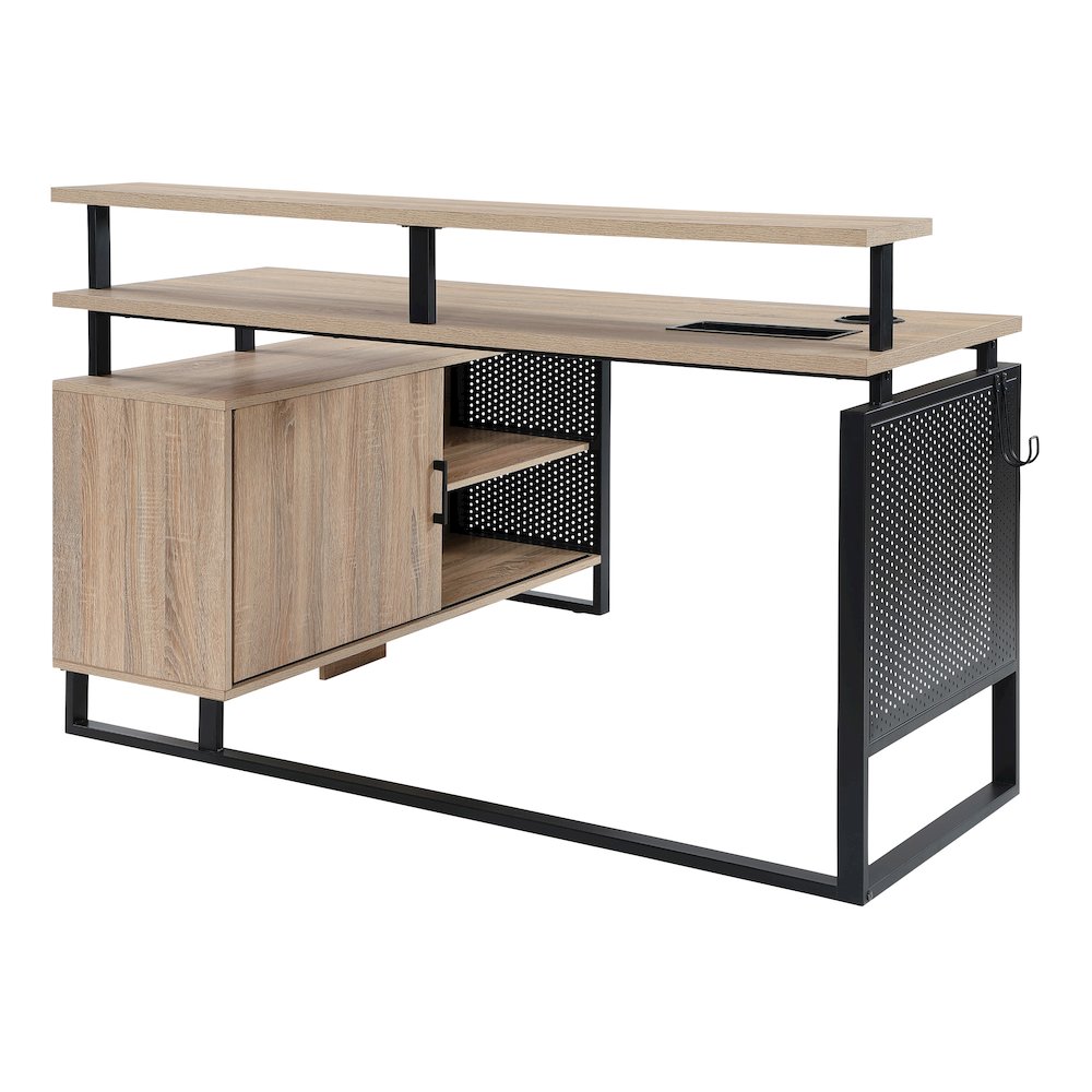 Ace 60″x 50″ L-Shape Desk in River Oak Top and Matte Black Frame
