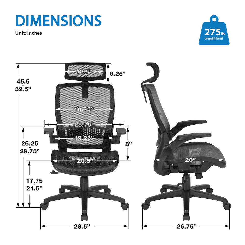 Managers Chair With Mesh Back And Seat And Adjustable Flip Arms And Headrest
