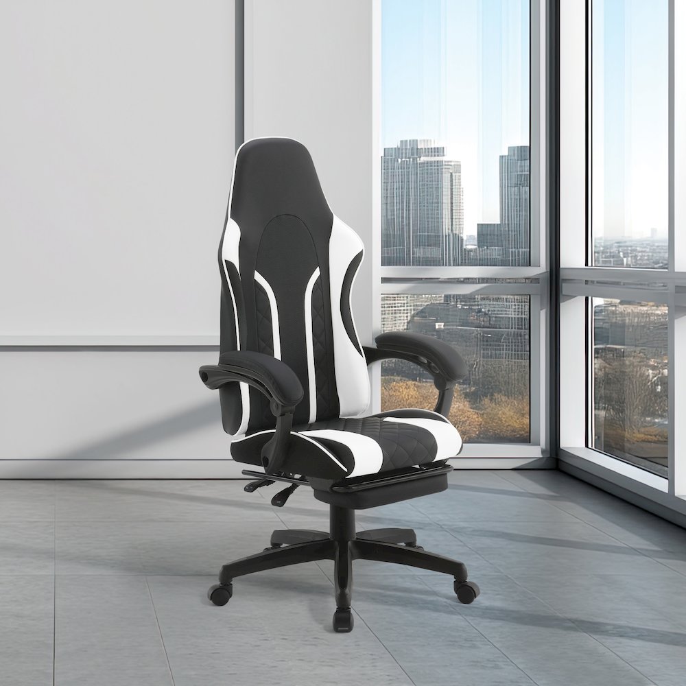 Expanse Gaming Chair  With Footrest in White Fabric