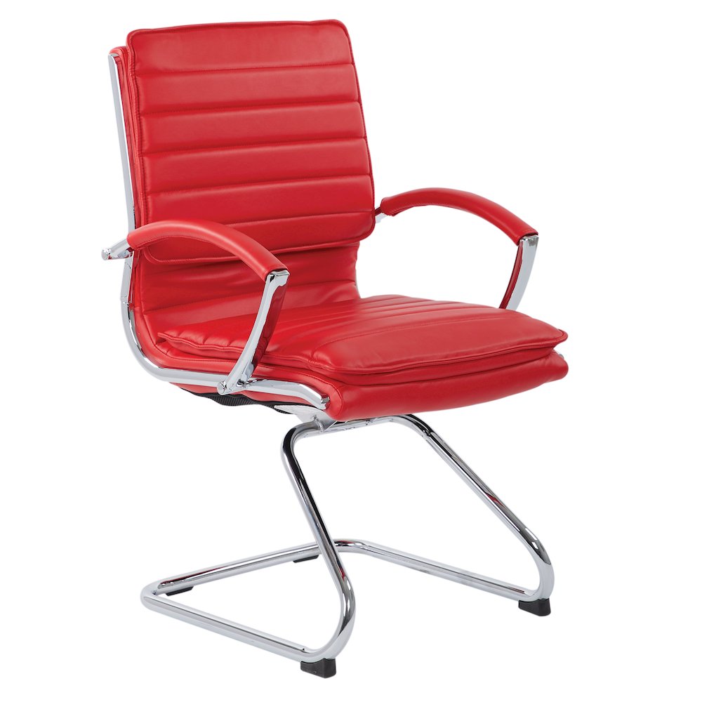 Guest Faux Leather Chair with Chrome Base and Includes Removable Arm Sleeves