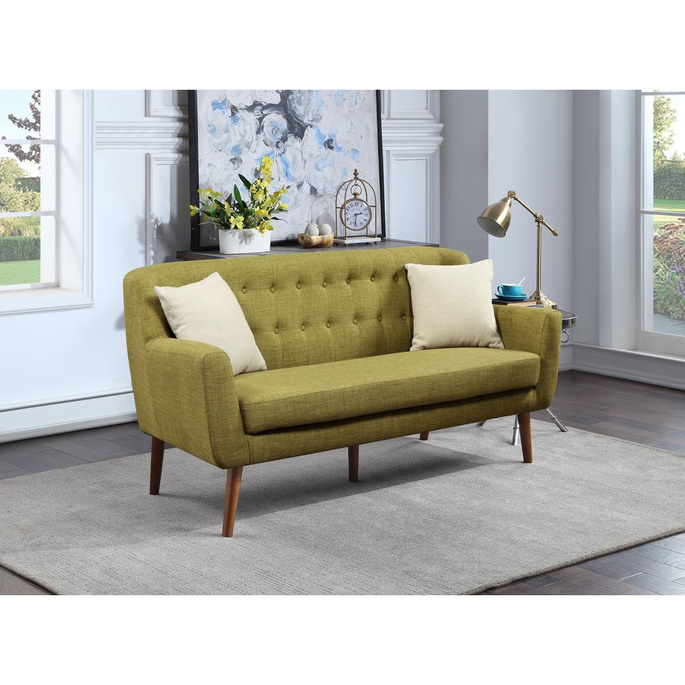 Mill Lane Mid-Century Modern 68” Tufted Sofa in Green Fabric