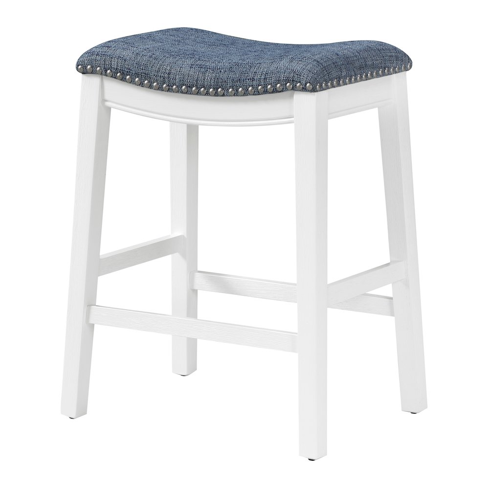 Saddle Stool 24″ in Indigo Fabric With White Wood Finish 2-Pack