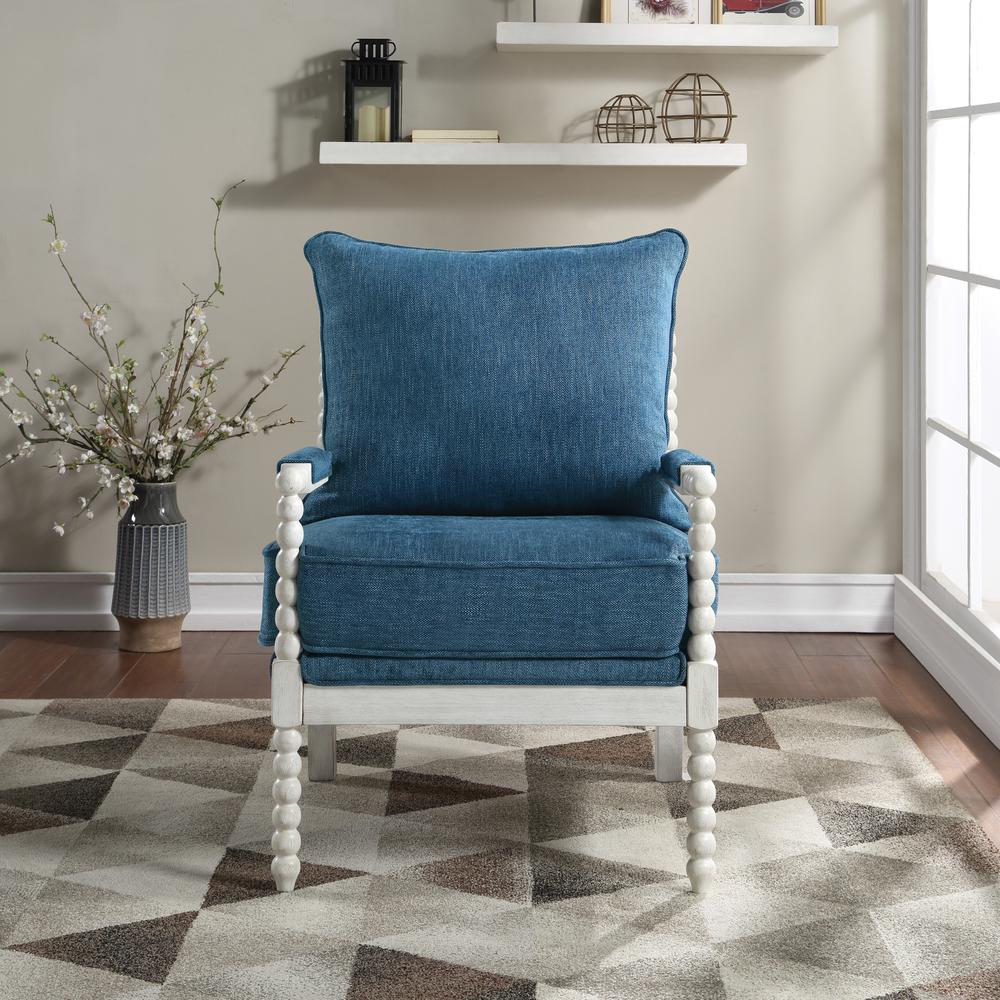 Kaylee Spindle Chair in Navy Fabric with White Frame
