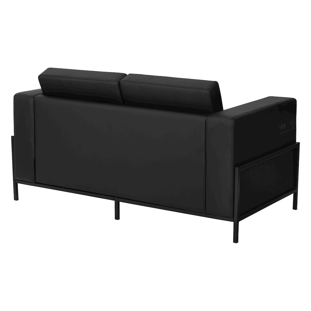 Arctic Loveseat in Black Faux Leather with USB and USB-C Charging Stations