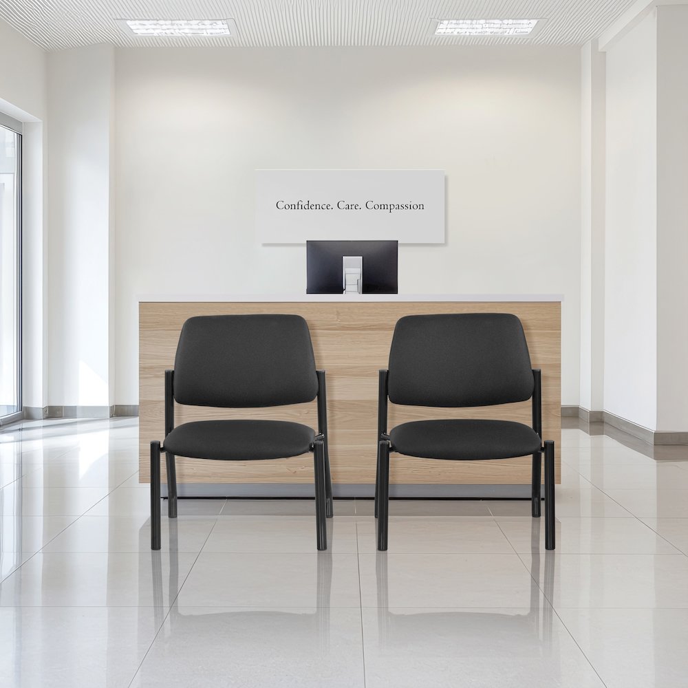 Big & Tall Armless Guest Chair in Icon Black Fabric with Black Metal Frame