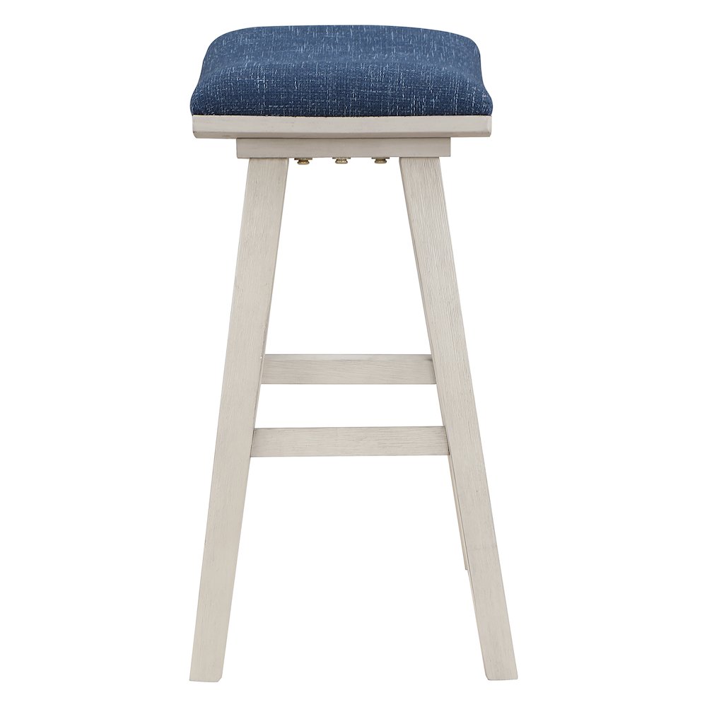 Coley 24″ Saddle Stool 2-Pack with Navy Fabric Seat and White Wash Frame