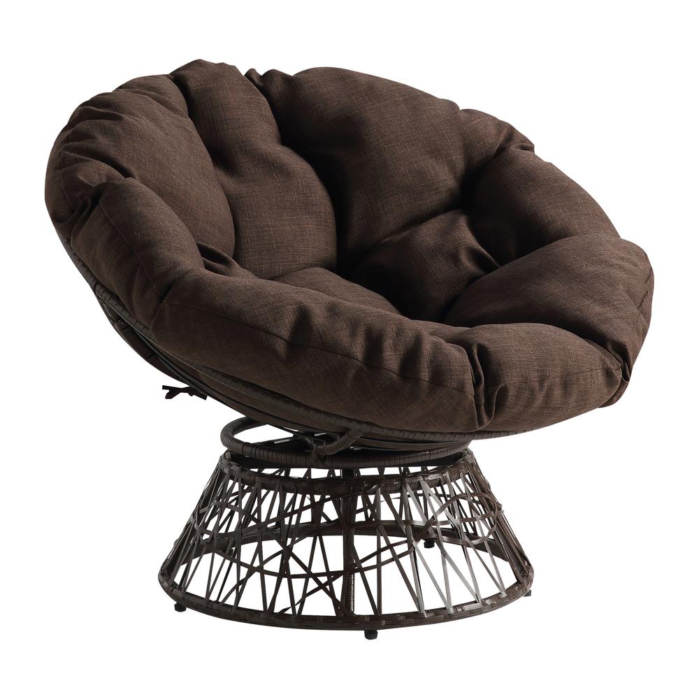 Papasan Chair with Brown Round Pillow Cushion and Brown Wicker Weave
