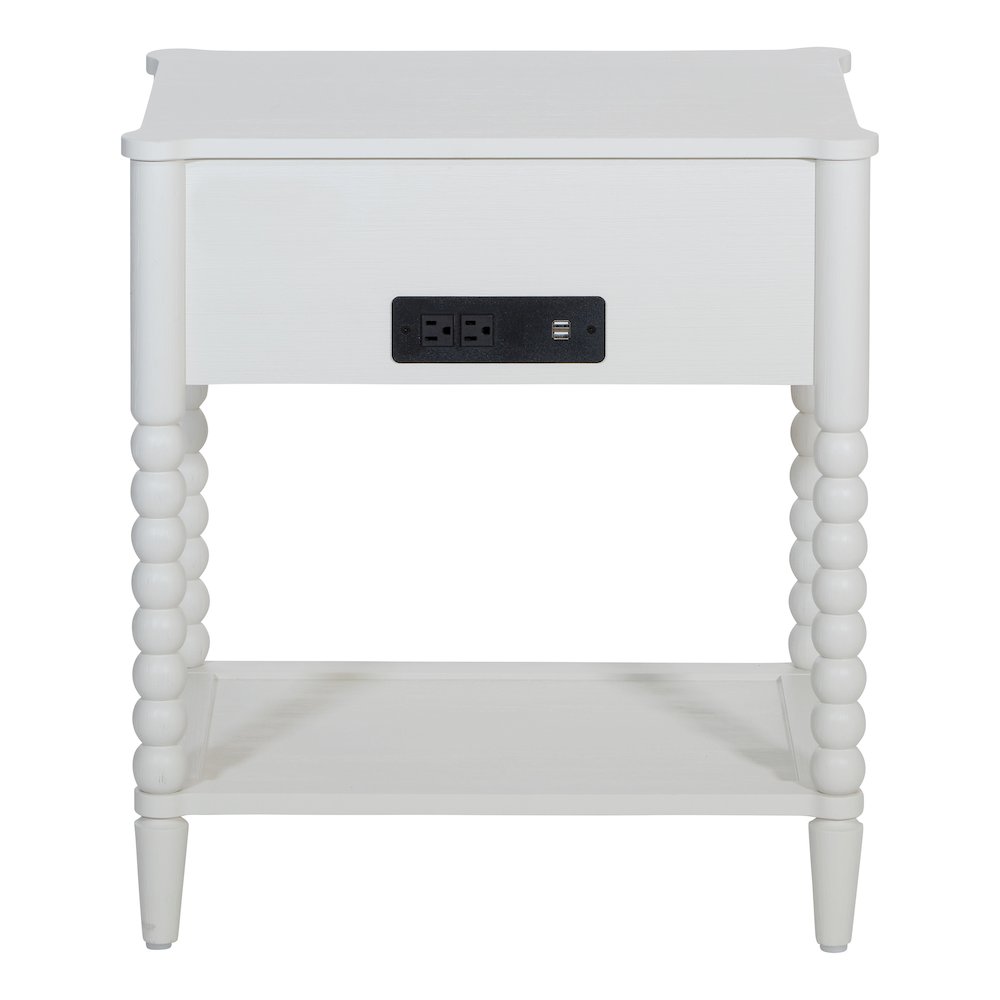 Spindle Single Drawer Night Stand in Sandcastle Antique White Finish