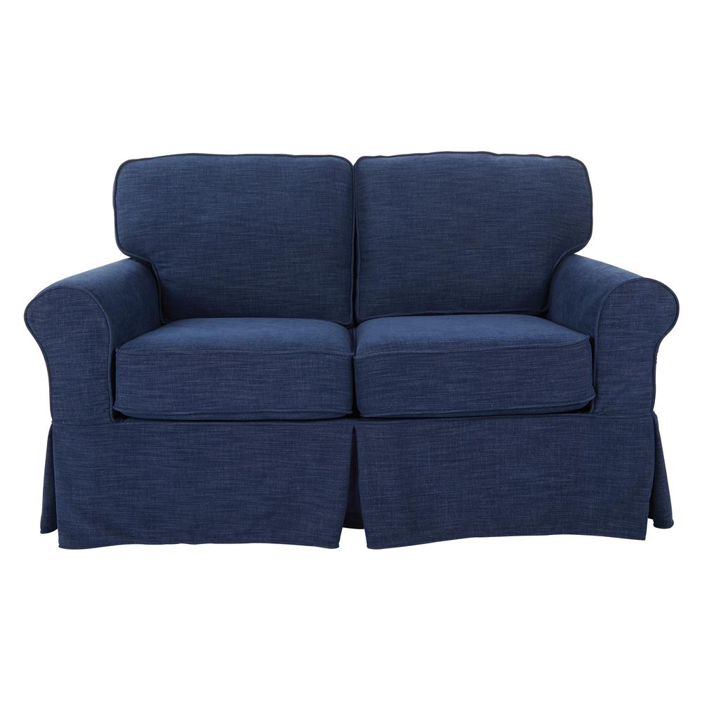 Loveseat with Navy Slip Cover