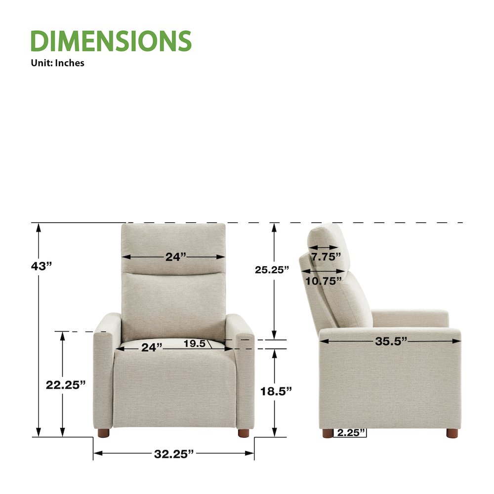 Vincent Pushback Recliner in Linen Fabric