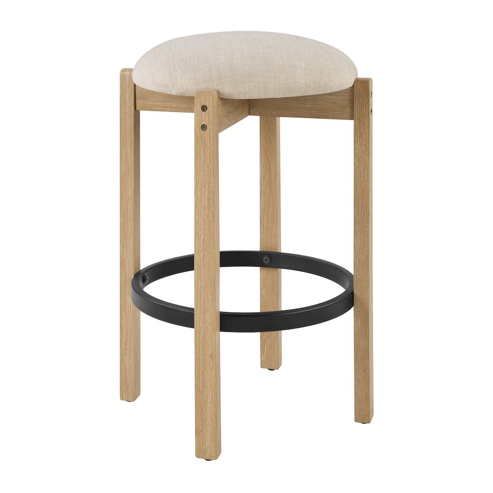 Melissa 26″ Counter Stools 2-Pack With Cream Fabric Seat and Natural Finish Wood