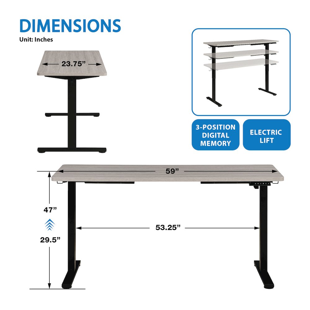 Primo 59″W Sit to Stand Electric Height Adjustable Desk With Light Grey Top
