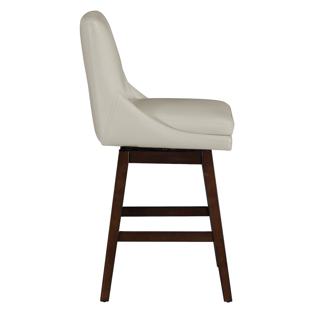 Allingham 27″ Swivel Counter Stool with Dark Walnut Legs in Cream Faux Leather