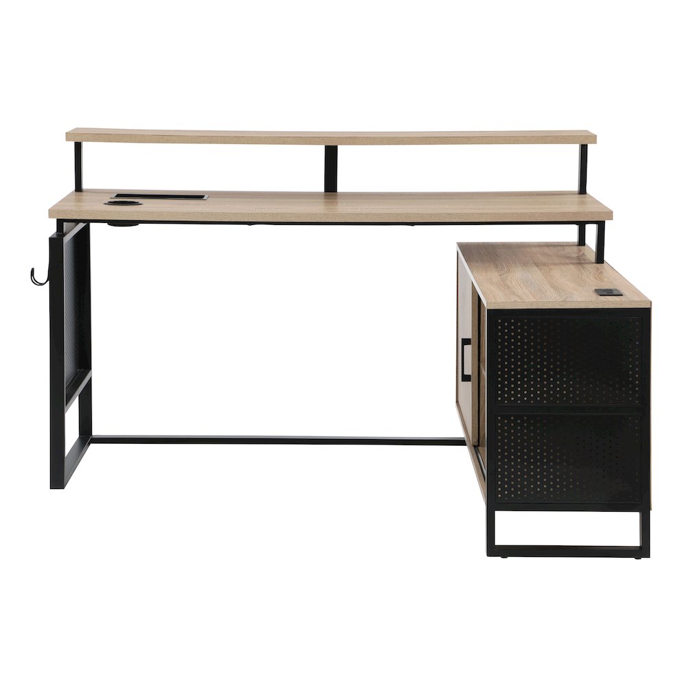 Ace 60″x 50″ L-Shape Desk in River Oak Top and Matte Black Frame