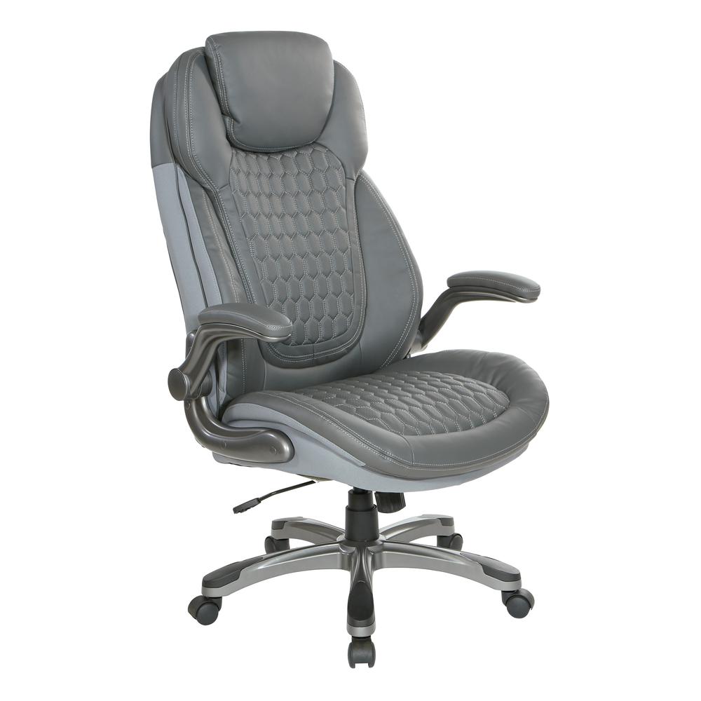 Executive High Back Chair with Grey Bonded Leather and Flip Arms