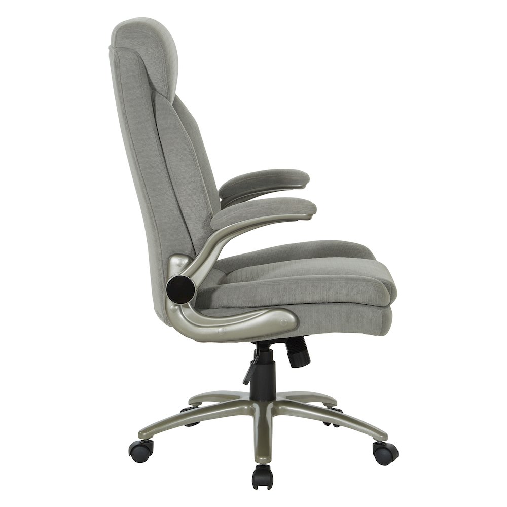 Grey Fabric Big & Tall Chair with Padded Flip Arms and Titanium Base.