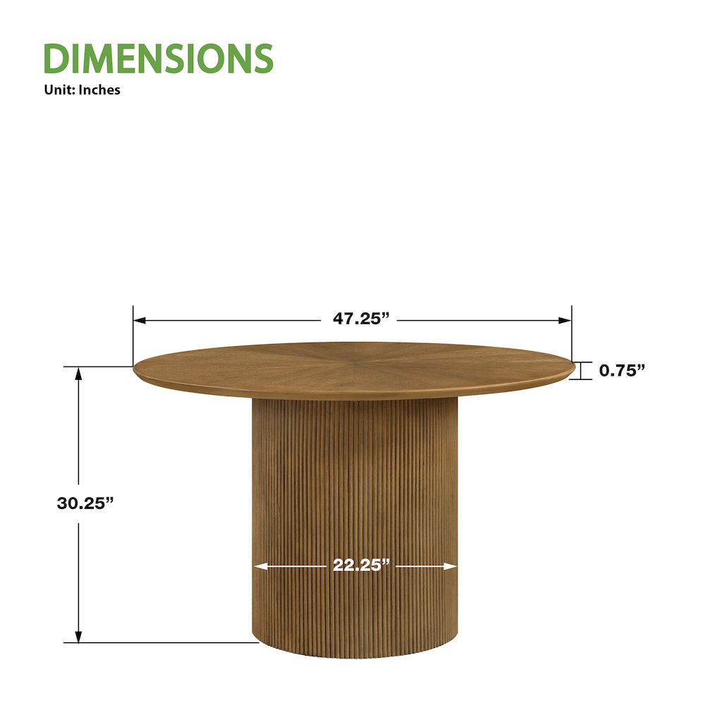 Jada 48″ Round Dining Pedestal Table in Oak Finish Wood.