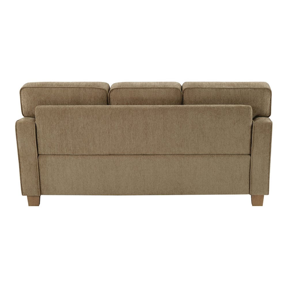 Sectional in Taupe fabric with 2 Pillows and Medium Oak Finished Wood Legs