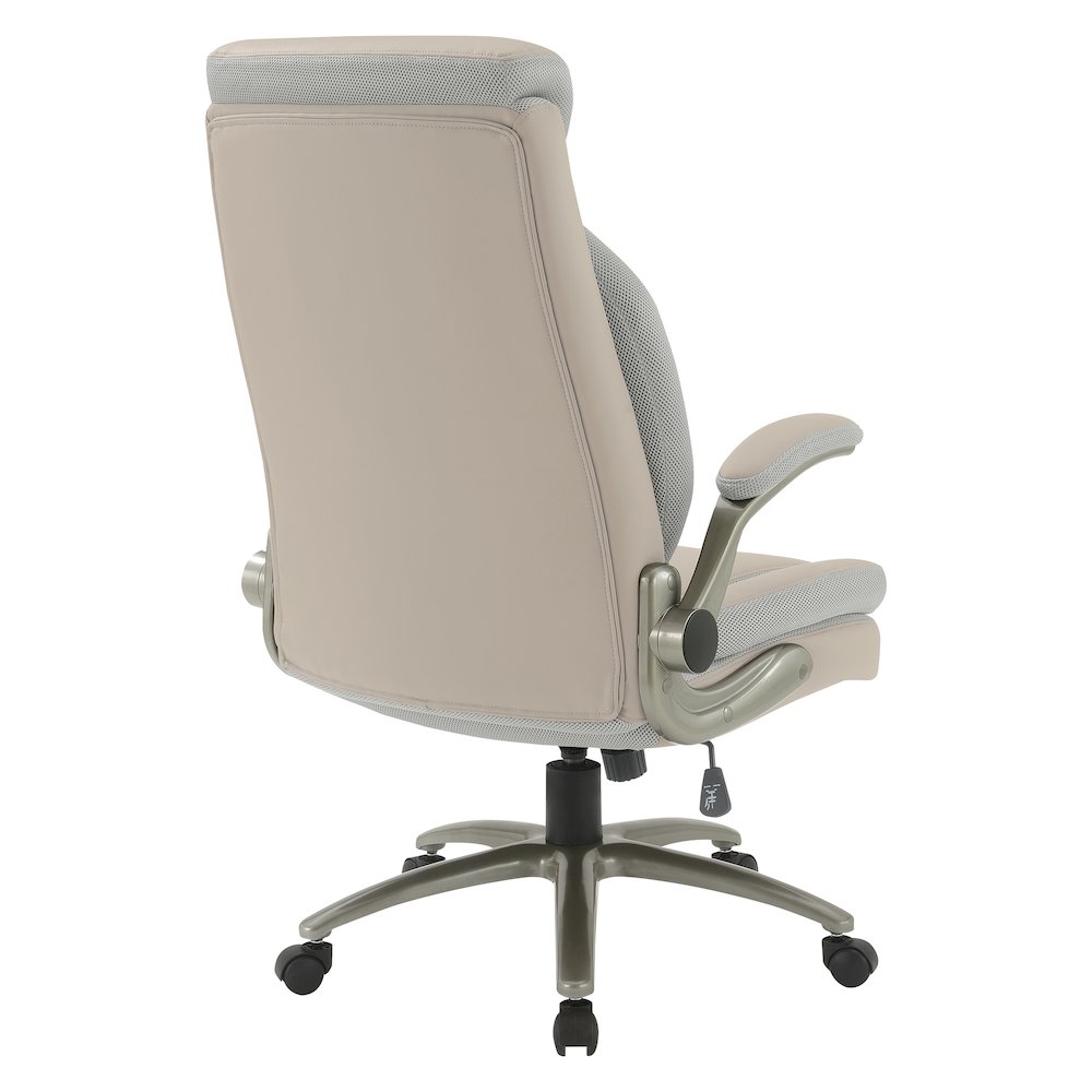 Taupe Leather Big & Tall Chair with Padded Flip Arms and Titanium Base