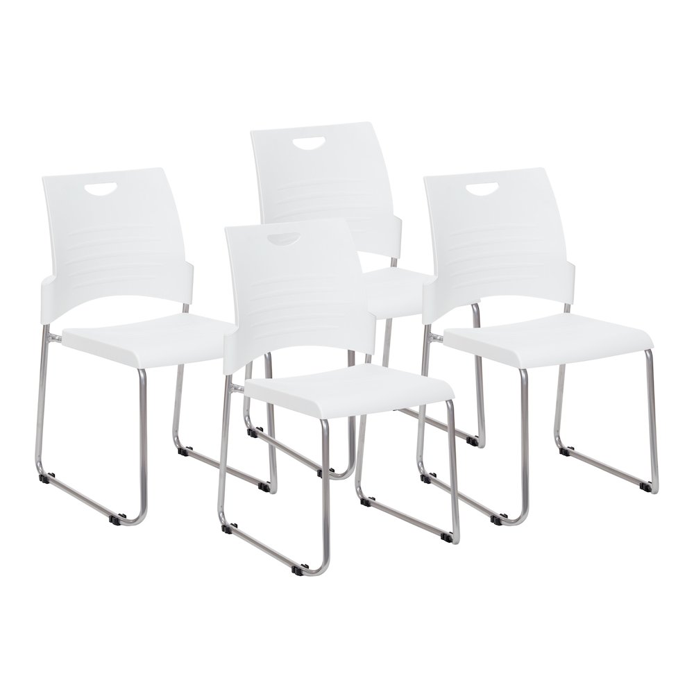Stacking and Ganging Chairs with White Plastic Seat and Back
