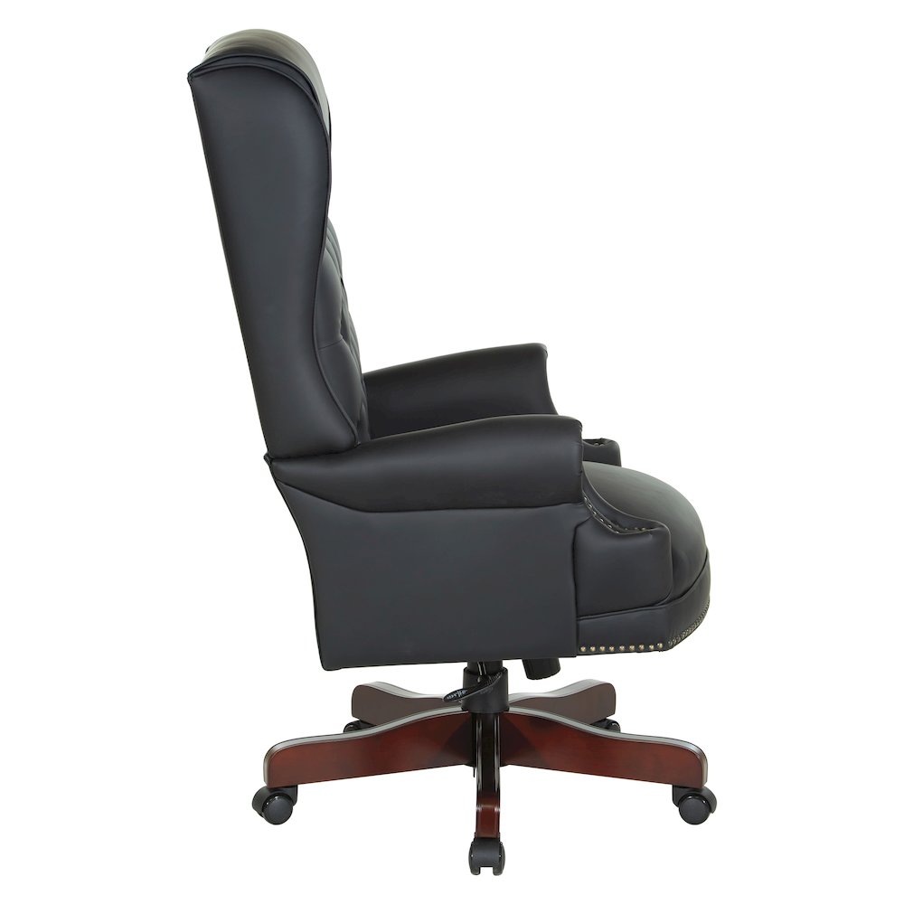 Traditional Executive Chair in Black Vinyl with Royal Cherry Finish Base