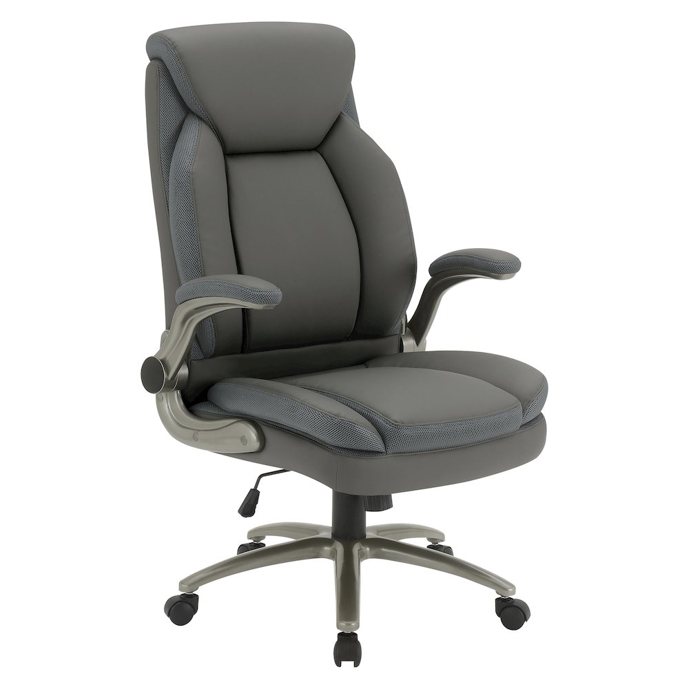 Grey Leather Big & Tall Chair with Padded Flip Arms and Titanium Base